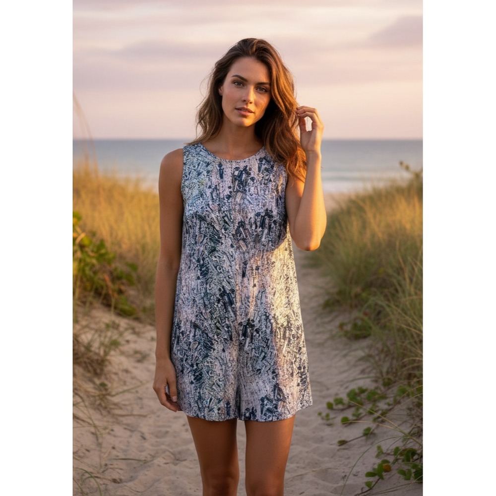Zara L Romper Multicolor Shorts Pockets Boho Coastal Indie Watercolor Abstract